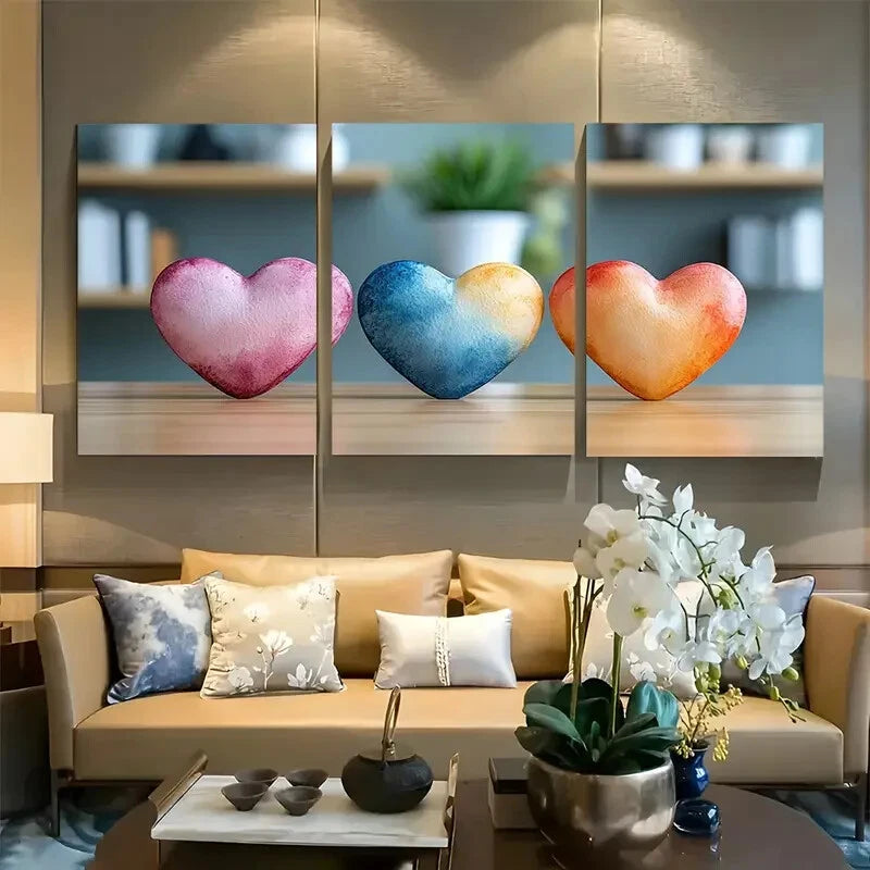 3pcs Watercolor Hearts Nursery Design Metal Print Ready to Hang Art