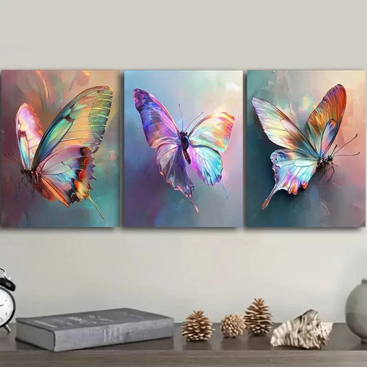 3pcs An Iridescent Luxurious Butterfly Metal Print Ready to Hang Art
