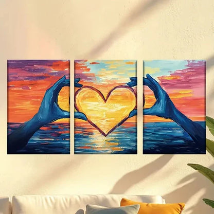 3pcs Stunning sunset sea view and loving hands Wall Art Set Canvas Unframed - High Quality Print 100% Australian Made Wall Canvas