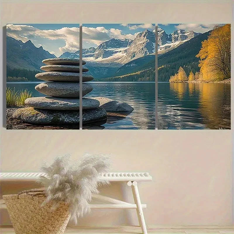 3pcs Mountain Lake Serenity Poster Wall Art Set Canvas Framed 50x70cm - High Quality Print 100% Australian Made Wall Canvas Ready to Hang
