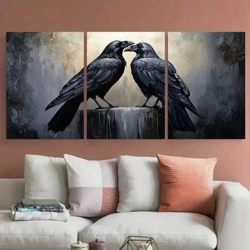 3pcs Black Ravens Nature-Inspired Design Metal Print Ready to Hang Art