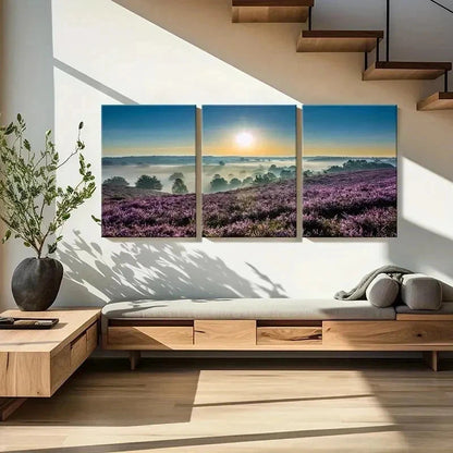 3pcs Lavender Field Sunset Landscape Wall Art Set Canvas Framed 40x60cm - High Quality Print 100% Australian Made Wall Canvas Ready to Hang