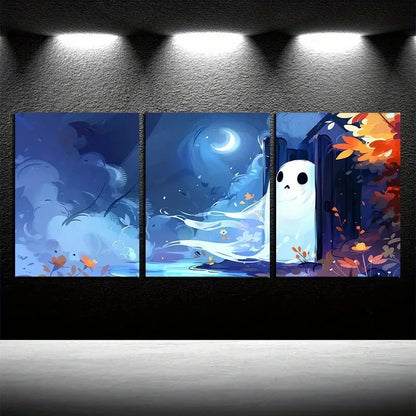 3pcs Ghost near the Lake with Moon View Metal Print Ready to Hang Art