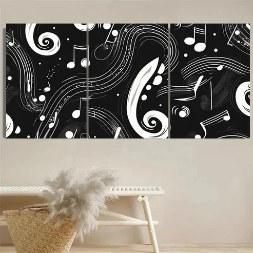 3pcs Black & White Musical Melody Wall Art Set Canvas Unframed - High Quality Print 100% Australian Made Wall Canvas