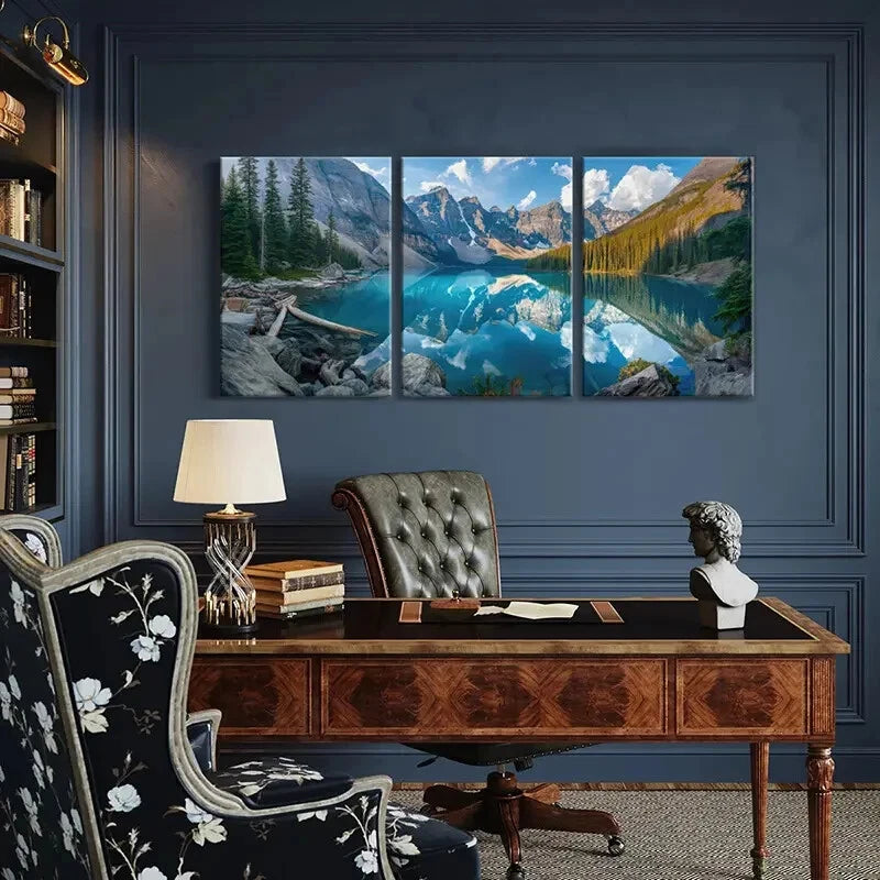 3pcs Mountain Reflection Lake Serenity Landscape Metal Print Ready to Hang Art