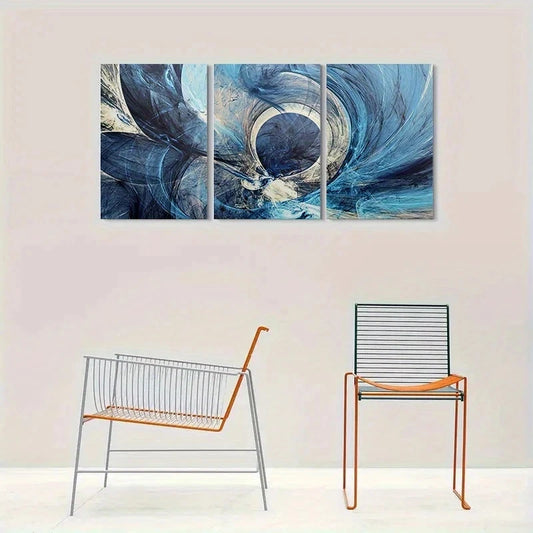 3pcs Abstract Blue Wave Painting Metal Print Ready to Hang Art