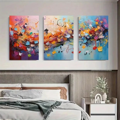 3pcs Vibrant Colorful Abstract Music Notes Metal Print Ready to Hang Art