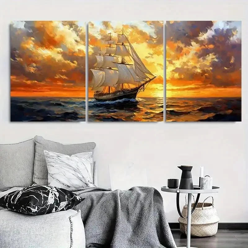 3pcs Dramatic Clouds Vintage Nautical Sunset Metal Print Ready to Hang Art