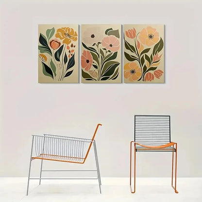 3pcs Neutral Colors Green Leaves & Pink Flowers Wall Art Set Canvas Framed 40x60cm - High Quality Print 100% Australian Made Wall Canvas Ready to Hang