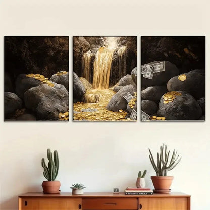 3pcs Art Decorative Water Curtain Print Metal Print Ready to Hang Art