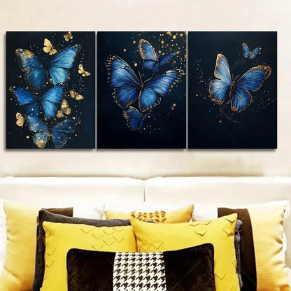 3pcs Modern Art Deco Blue Morpho Butterfly Wall Art Set Canvas Framed 50x70cm - High Quality Print 100% Australian Made Wall Canvas Ready to Hang