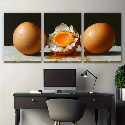 3pcs Kitchen Food Still Life Broken Cracked Egg Wall Art Set Canvas Framed 40x60cm - High Quality Print 100% Australian Made Wall Canvas Ready to Hang