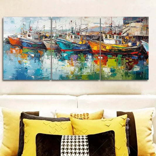 3pcs Blue & Orange Nautical Triptych Metal Print Ready to Hang Art