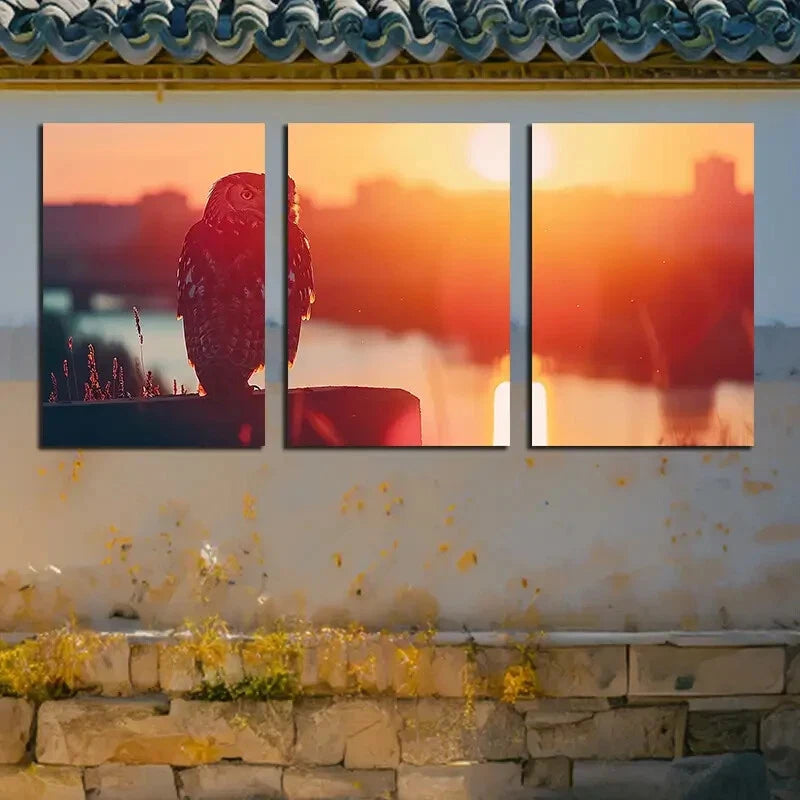 3pcs Vibrant Swamp Owl Illustration Metal Print Ready to Hang Art