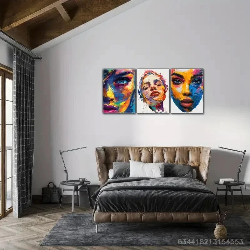 3pcs Colorful Thick Oil Characters Art Metal Print Ready to Hang Art