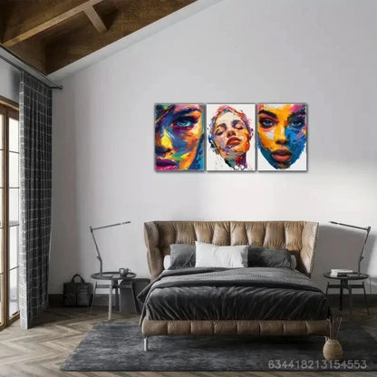 3pcs Colorful Thick Oil Characters Art Metal Print Ready to Hang Art