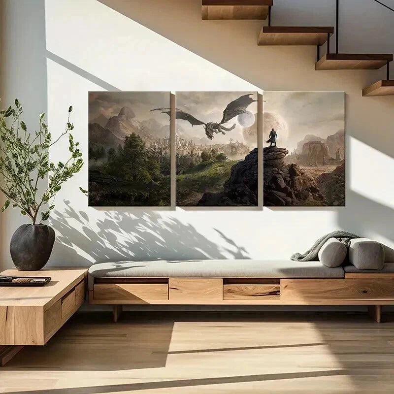 3pcs Fantasy Creature Dragon Decoration Wall Art Set Canvas Framed 40x60cm - High Quality Print 100% Australian Made Wall Canvas Ready to Hang