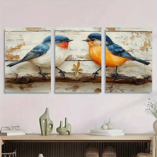 3pcs Vintage Rustic Watercolor Birds Metal Print Ready to Hang Art