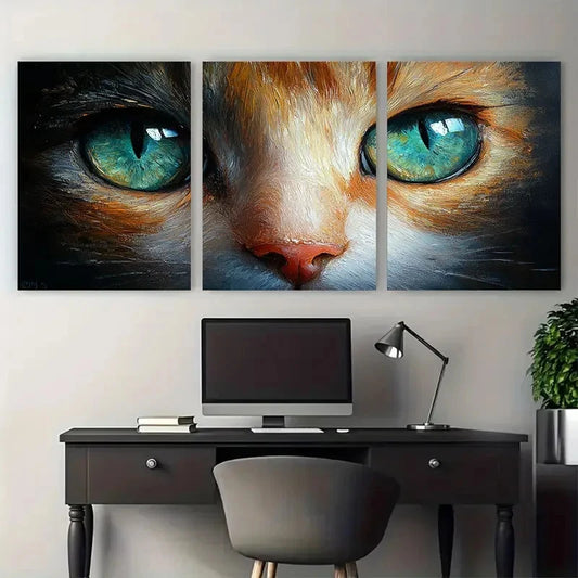 3pcs Cat Animal Eyes Closeup Illustration Metal Print Ready to Hang Art