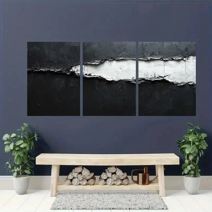 3pcs Black and White Abstract Texture Metal Print Ready to Hang Art