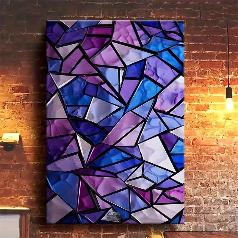 Violet Mosaic Abstract Geometric 60x90cm Metal Print Ready to Hang