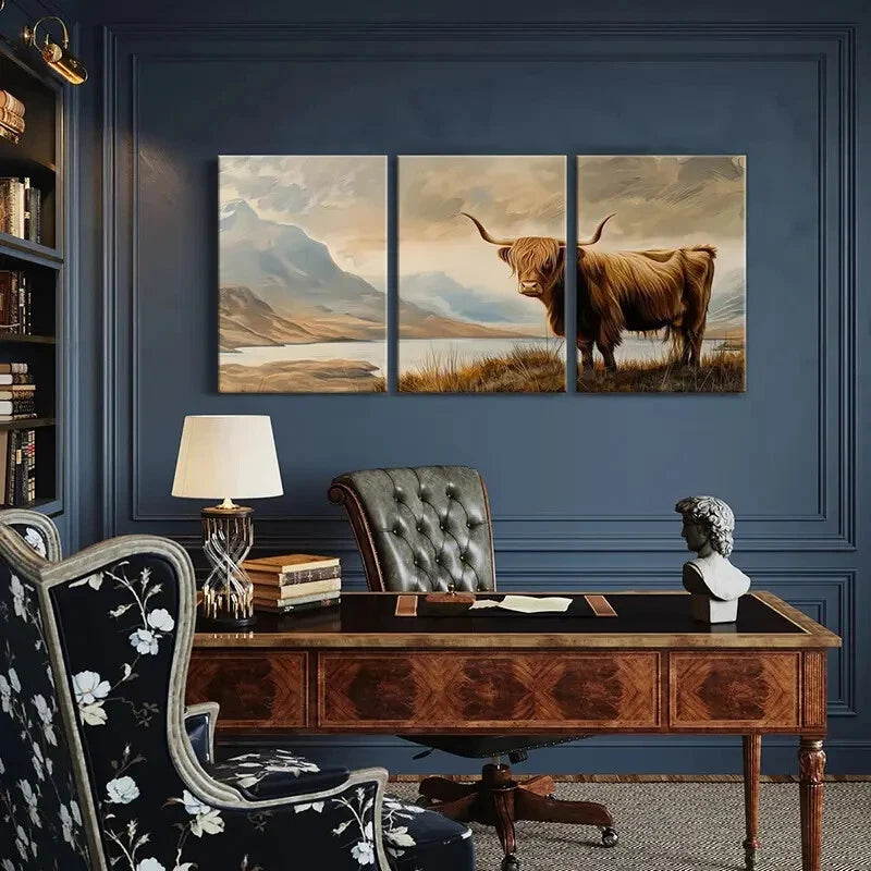 3pcs Highland Cow Landscape Art Nature Scene Metal Print Ready to Hang Art