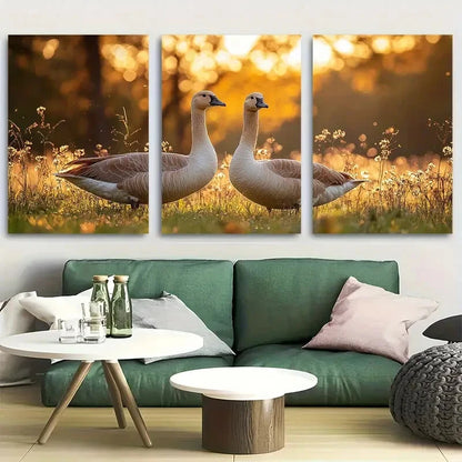3pcs White Geese Painting Farmyard Bird Summer Metal Print Ready to Hang Art