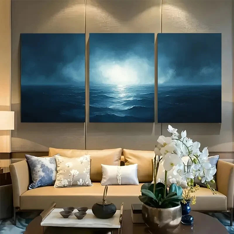 3pcs Minimalist Ocean Misty Horizon Metal Print Ready to Hang Art