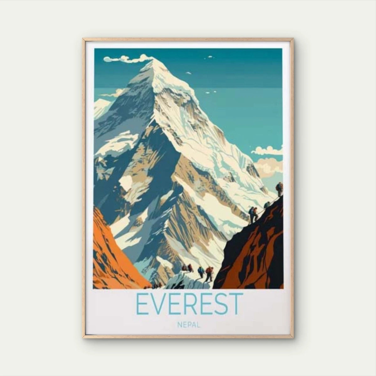 Mount Everest Nepal, People Climbing Art Travel Poster Print Wall Art