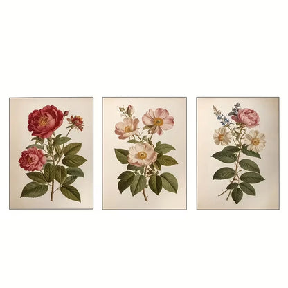 3pcs Vintage Rose Plant Triptych  Wall Art Set Canvas Framed 60x90cm - High Quality Print 100% Australian Made Wall Canvas Ready to Hang