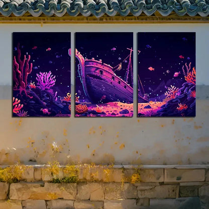 3pcs Vibrant Purple Oceanic Origins Metal Print Ready to Hang Art