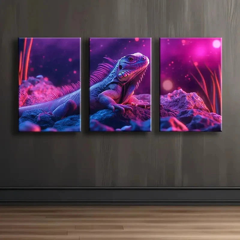 3pcs Lizard Illustration Modern Painting Wall Art Set Canvas Framed 50x70cm - High Quality Print 100% Australian Made Wall Canvas Ready to Hang