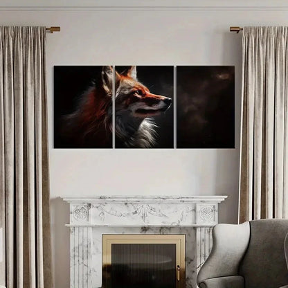 3pcs Animal Art Fox Dark Background Metal Print Ready to Hang Art