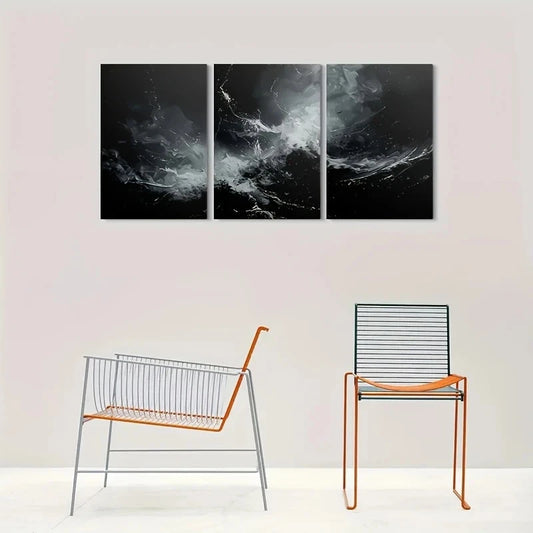 3pcs Modern Abstract Black & White Fluid Metal Print Ready to Hang Art