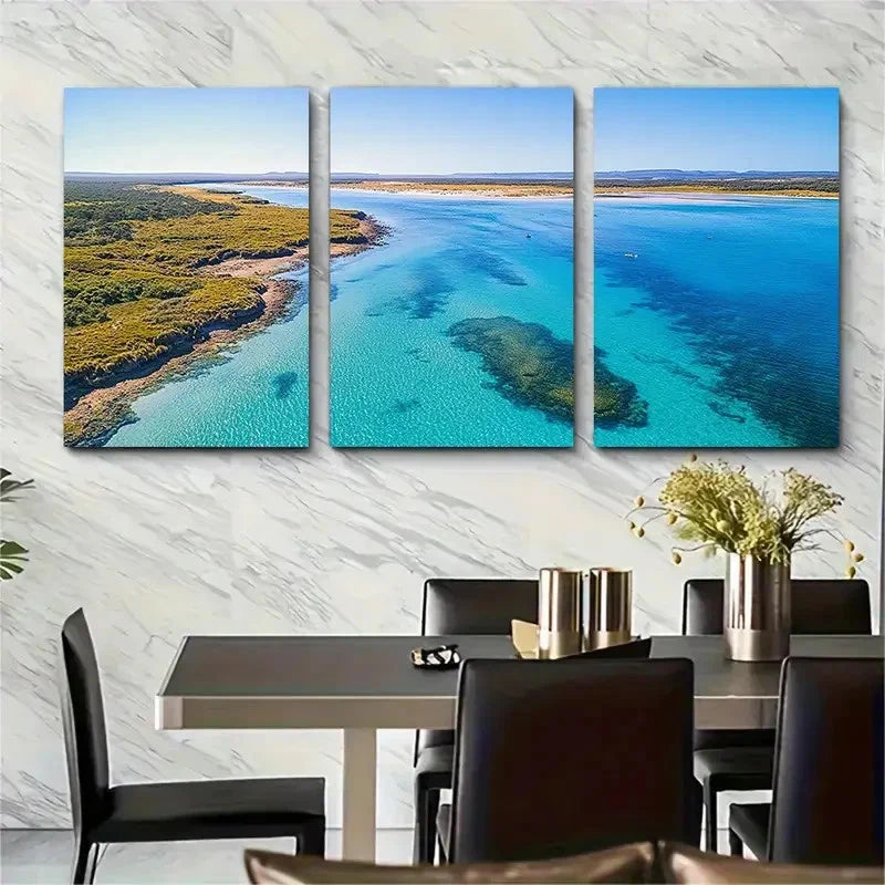 3pcs Hutt Lagoon Australian Travel place Wall Art Set Canvas Framed 60x90cm - High Quality Print 100% Australian Made Wall Canvas Ready to Hang