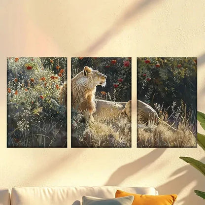 3pcs Enchanting flowers and lions Wall Art Set Canvas Unframed - High Quality Print 100% Australian Made Wall Canvas