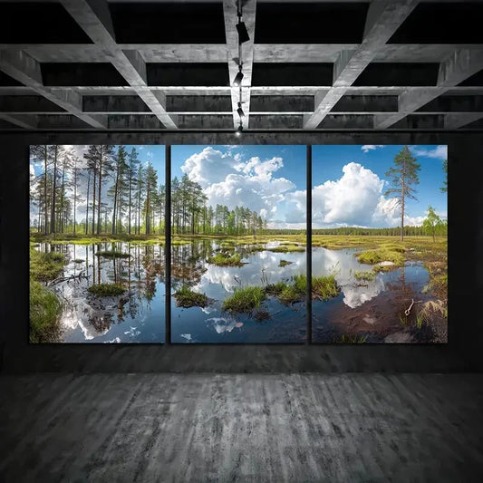 3pcs Forest and Wetlands Panoramic Trees Scenery Metal Print Ready to Hang Art
