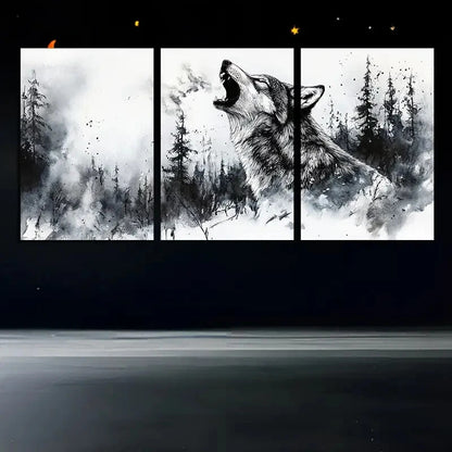 3pcs The Howling Wolves in the Forest Metal Print Ready to Hang Art