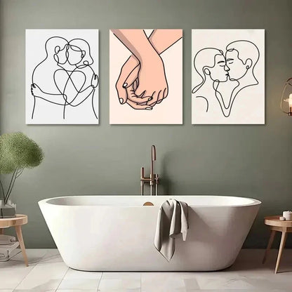 3pcs Romantic Line Art Hug Holding Hands Kiss Metal Print Ready to Hang Art