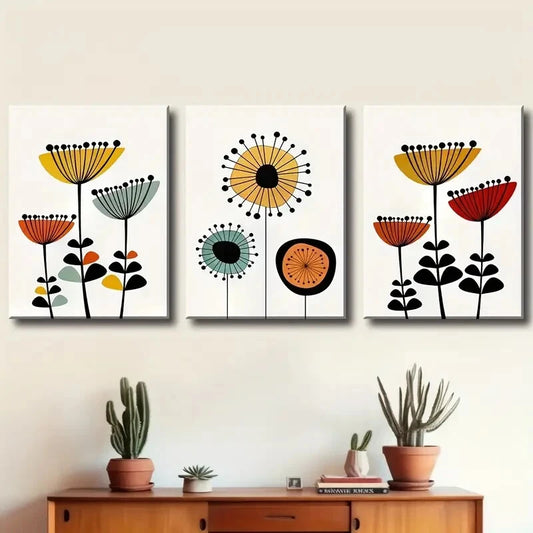 3pcs Medieval Flower Colourful Metal Print Ready to Hang Art