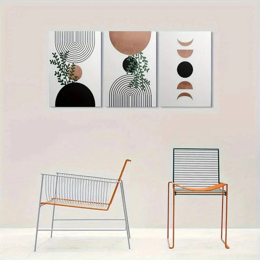 3pcs Abstract Black White Rose Golden & Green Metal Print Ready to Hang Art