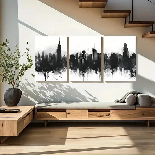 3pcs Cityscape Art Black White Urban Skyline Metal Print Ready to Hang Art