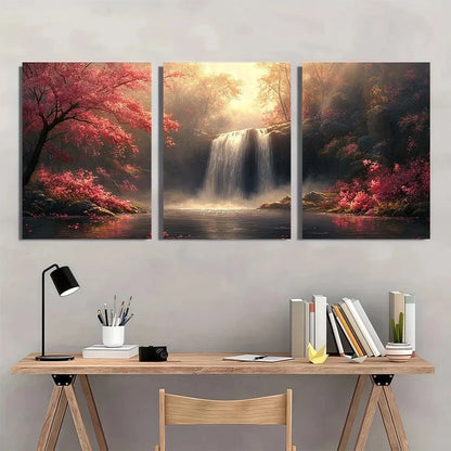 3pcs Beautiful Waterfall Oil Painting Metal Print Ready to Hang Art