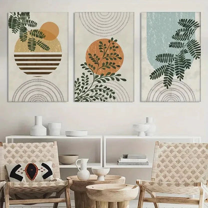 3pcs Plants Sage Green Bohemian Paintings Metal Print Ready to Hang Art