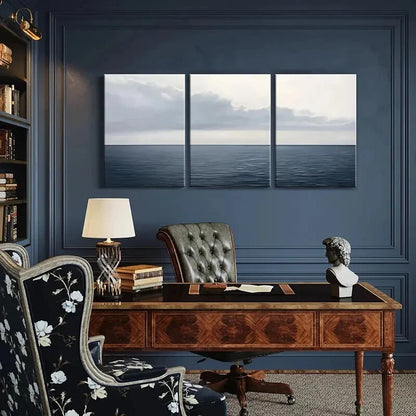3pcs Ocean Horizon Cloudy Sky Serene Landscape Metal Print Ready to Hang Art