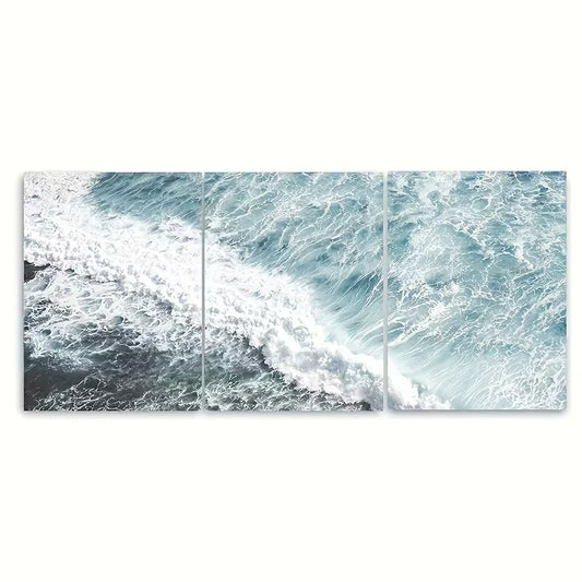 3pcs Ocean Wave Aerial Beach Waves Metal Print Ready to Hang Art
