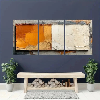 3pcs Brown and Beige Geometric Abstract Texture Metal Print Ready to Hang Art