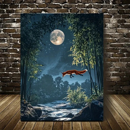 Joyful Red Fox Leaping in Bamboo Groveg 40x60cm Metal Print Ready to Hang