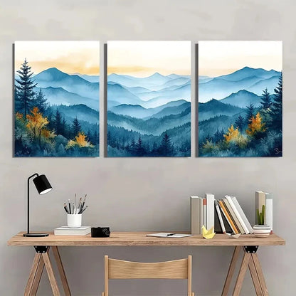 3pcs Watercolor Landscape Painting of North Metal Print Ready to Hang Art