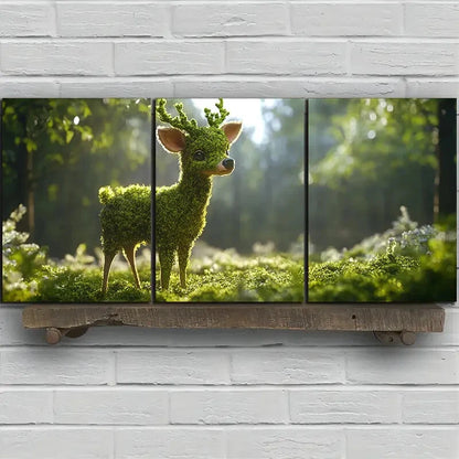 3pcs Deer in The Forest Green Nature Metal Print Ready to Hang Art